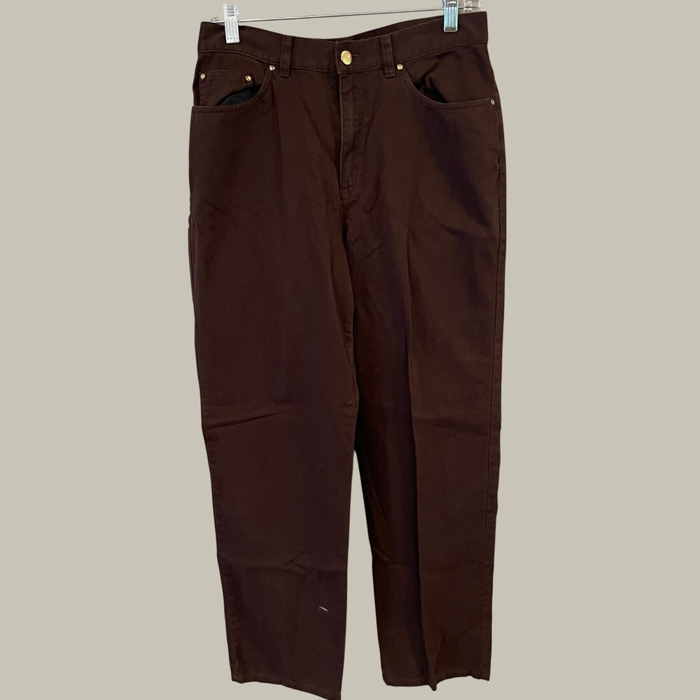 Lauren Ralph Lauren Petite Brown Cotton Equestrian Tapered Pants Womens 10P